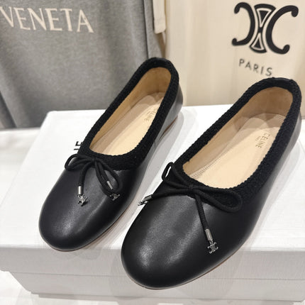 CELINE 26S BALLET FLATS IN BLACK CALFSKIN WITH BOW