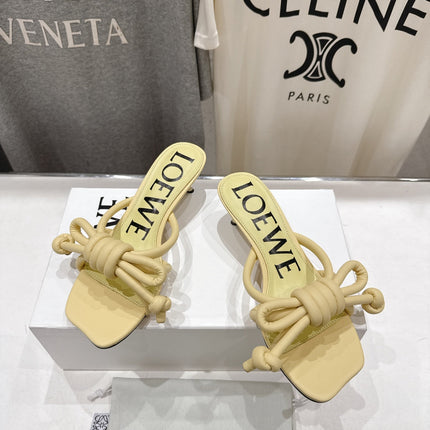 LOEWE 26S KITTEN HEEL KNOT SANDALS IN BUTTER YELLOW CALFSKIN