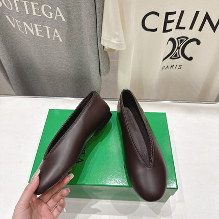 BOTTEGA VENETA 26S BALLET FLATS IN DARK BROWN LAMBSKIN