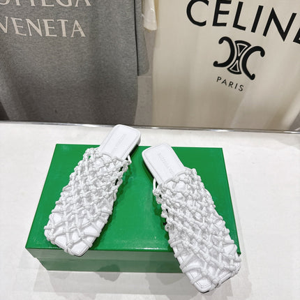 BOTTEGA VENETA 26S WOVEN MULES IN WHITE LAMBSKIN