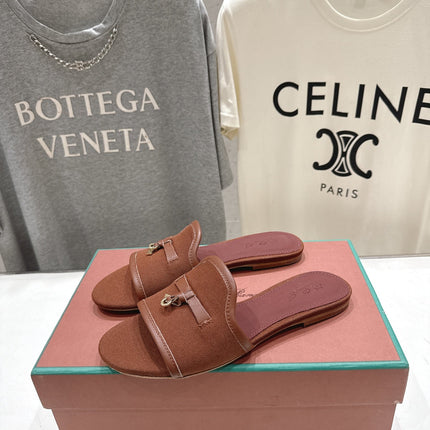 LP 26S SLIDES IN DARK BROWN CANVAS AND CALFSKIN