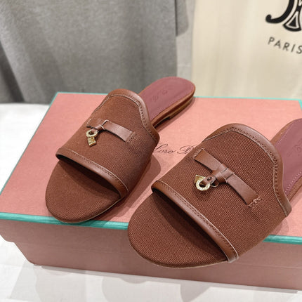 LP 26S SLIDES IN DARK BROWN CANVAS AND CALFSKIN