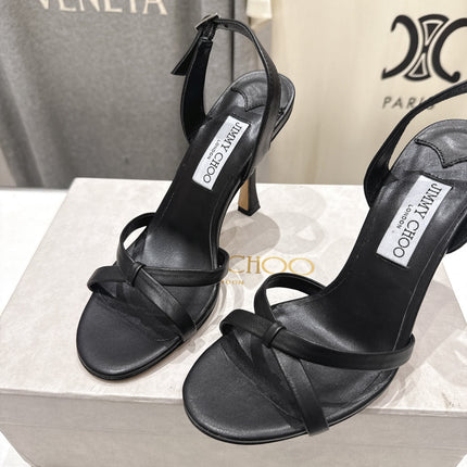 JIMMY CHOO 26S HIGH-HEELED SANDALS 100 MM IN BLACK LAMBSKIN