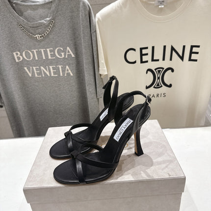 JIMMY CHOO 26S HIGH-HEELED SANDALS 100 MM IN BLACK LAMBSKIN