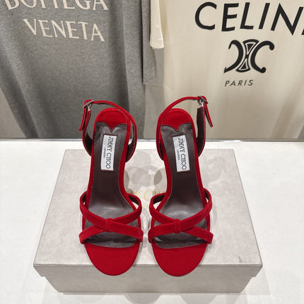 JIMMY CHOO 26S HIGH-HEELED SANDALS 100 MM IN RED VELVET