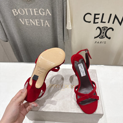 JIMMY CHOO 26S HIGH-HEELED SANDALS 100 MM IN RED VELVET