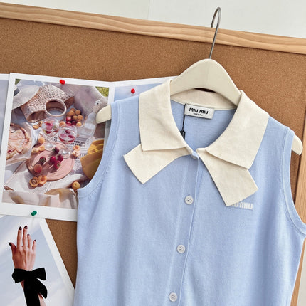 MIUMIU 26S SLEEVELESS KNIT POLO TOP 1375