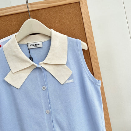 MIUMIU 26S SLEEVELESS KNIT POLO TOP 1375