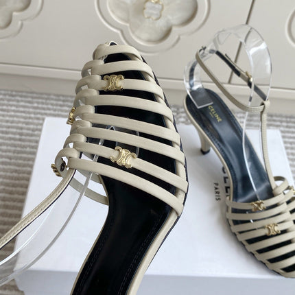 CELINE 26S CLEA TRIOMPHE GLADIATOR HEEL SANDALS 60 MM IN BEIGE LAMBSKIN
