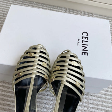 CELINE 26S CLEA TRIOMPHE GLADIATOR HEEL SANDALS 60 MM IN CHAMPAGNE GOLD LAMBSKIN