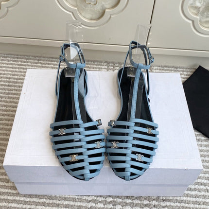 CELINE 26S CLEA TRIOMPHE GLADIATOR SANDALS IN SKY BLUE LAMBSKIN