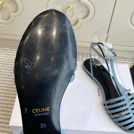 CELINE 26S CLEA TRIOMPHE GLADIATOR SANDALS IN SKY BLUE LAMBSKIN