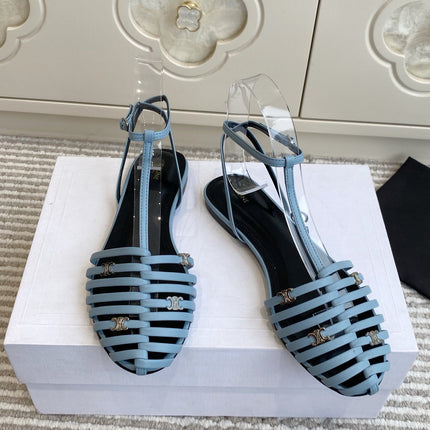 CELINE 26S CLEA TRIOMPHE GLADIATOR SANDALS IN SKY BLUE LAMBSKIN