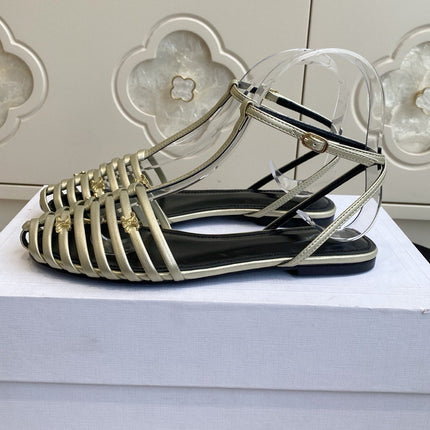 CELINE 26S CLEA TRIOMPHE GLADIATOR SANDALS IN CHAMPAGNE GOLD LAMBSKIN