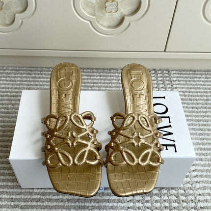 LOEWE 26S HIGH HEEL SANDALS 45MM IN GOLD CROC-EMBOSSED CALFSKIN