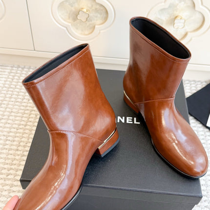 CHANEL 26S SHORT BOOTS IN BROWN CALFSKIN