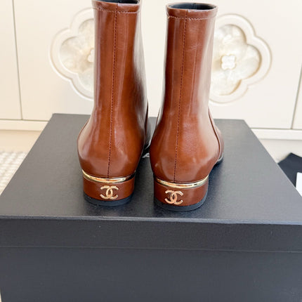 CHANEL 26S SHORT BOOTS IN BROWN CALFSKIN