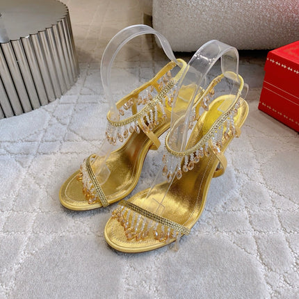 RENE CAOVILLA 26S CLEO HIGH HEELS SANDALS 95 MM IN GOLD LAMBSKIN STYLE 16