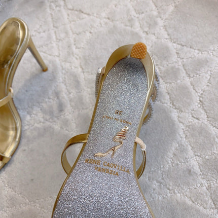 RENE CAOVILLA 26S CLEO HIGH HEELS SANDALS 95 MM IN GOLD LAMBSKIN STYLE 19