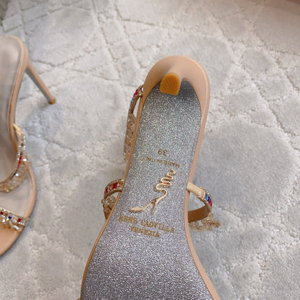 RENE CAOVILLA 26S CLEO HIGH HEELS SANDALS 95 MM IN BEIGE LAMBSKIN STYLE 17