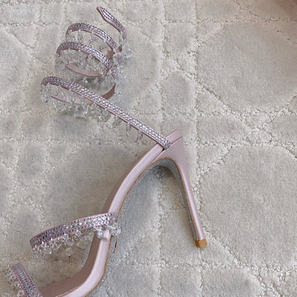 RENE CAOVILLA 26S CLEO HIGH HEELS SANDALS 95 MM IN LIGHT PINK LAMBSKIN STYLE 13
