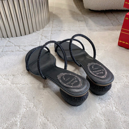 RENE CAOVILLA 26S HIGH-HEELED SANDALS 45 MM IN BLACK LAMBSKIN