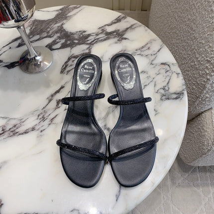 RENE CAOVILLA 26S HIGH-HEELED SANDALS 45 MM IN BLACK LAMBSKIN