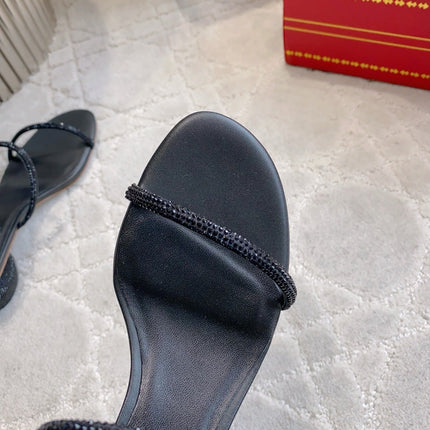 RENE CAOVILLA 26S HIGH-HEELED SANDALS 45 MM IN BLACK LAMBSKIN
