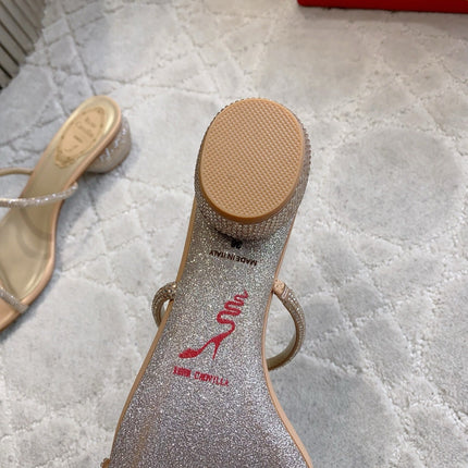 RENE CAOVILLA 26S HIGH-HEELED SANDALS 45 MM IN BEIGE LAMBSKIN