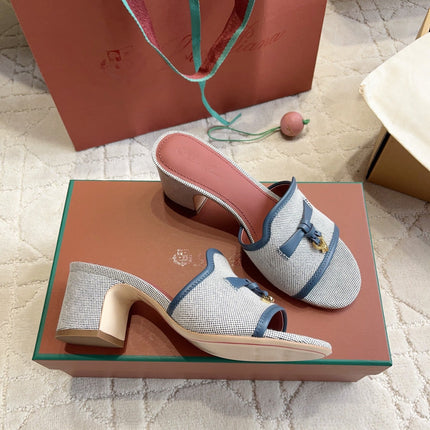 LP 26S HIGH HEEL SANDALS IN WHITE CANVAS AND NAVY CALFSKIN