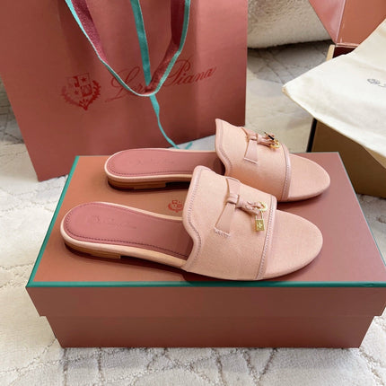 LP 26S SLIDES IN BLUSH PINK CANVAS AND CALFSKIN