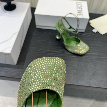 LOEWE 26S EMBELLISHED HIGH HEELS 60 MM IN GREEN CALFSKIN