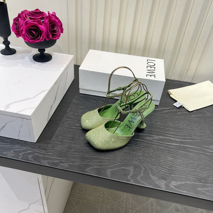 LOEWE 26S EMBELLISHED HIGH HEELS 60 MM IN GREEN CALFSKIN