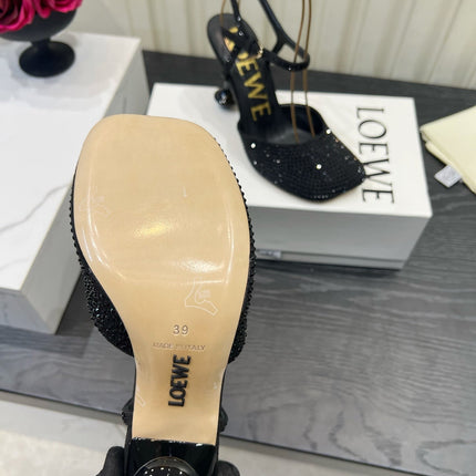 LOEWE 26S EMBELLISHED HIGH HEELS 60 MM IN BLACK CALFSKIN