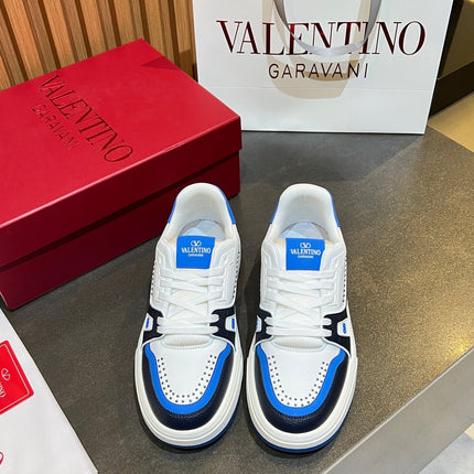 VALENTINO 26S ONESTUD SNEAKERS IN WHITE MIX BLUE CALFSKIN