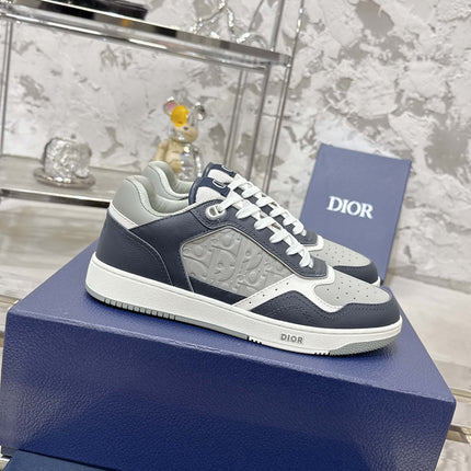 DIOR 25S B27 UPTOWN LOW-TOP SNEAKERS IN DARK BLUE MIX GREY CALFSKIN STYLE 2