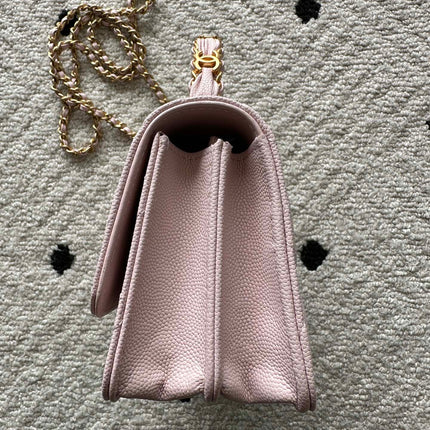 CHANEL 25S CLASSIC WALLET ON CHAIN 19 IN LIGHT PINK LAMBSKIN WITH GOLD HARDWARE