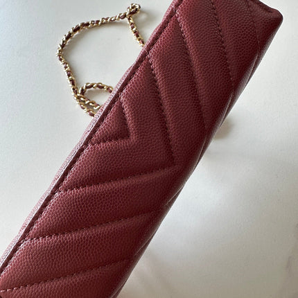 CHANEL 25S VANITY CLASSIC FLAP 17 IN DARK RED CHEVRON QUILTED CALFSKIN GOLD HARDWARE