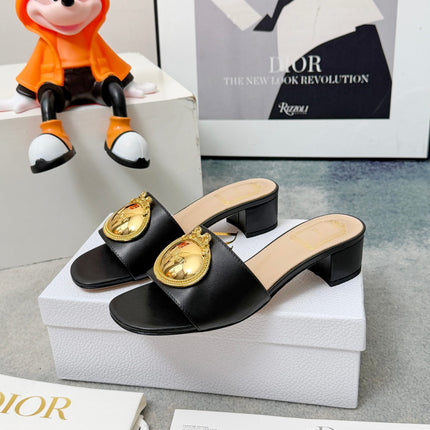 DIOR 26S HIGH-HEEL SANDALS IN BLACK CALFSKIN WITH GOLD HARDWARE