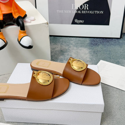 DIOR 26S SANDALS IN BROWN CALFSKIN WITH GOLD HARDWARE