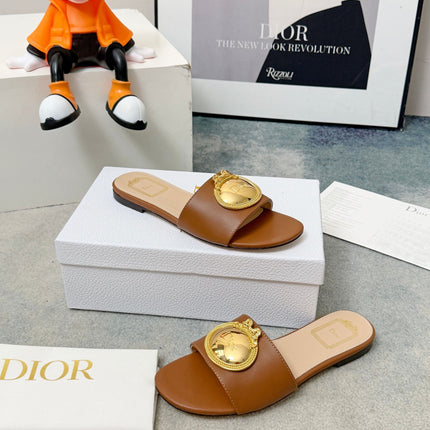 DIOR 26S SANDALS IN BROWN CALFSKIN WITH GOLD HARDWARE