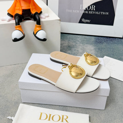 DIOR 26S SANDALS IN WHITE CALFSKIN WITH GOLD HARDWARE