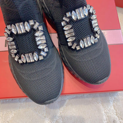 VIV' RUN LIGHT SOCKS ANKLE BOOTS IN BLACK FABRIC STRASS BUCKLE