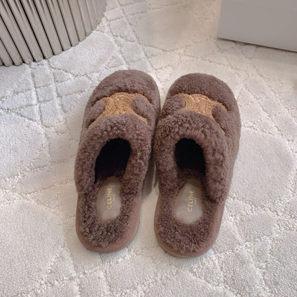 CELINE 26S MULES WITH LOGO IN DARK BROWN WOOL