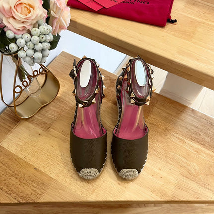 VALENTINO 26S WEDGE SHOES IN OLIVE GREEN CALFSKIN