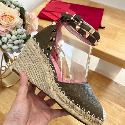 VALENTINO 26S WEDGE SHOES IN OLIVE GREEN CALFSKIN