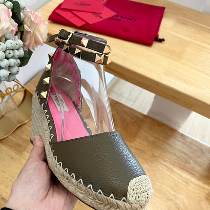 VALENTINO 26S WEDGE SHOES IN OLIVE GREEN CALFSKIN