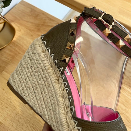 VALENTINO 26S WEDGE SHOES IN OLIVE GREEN CALFSKIN