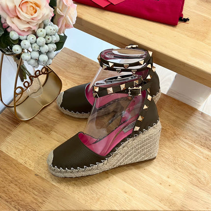 VALENTINO 26S WEDGE SHOES IN OLIVE GREEN CALFSKIN