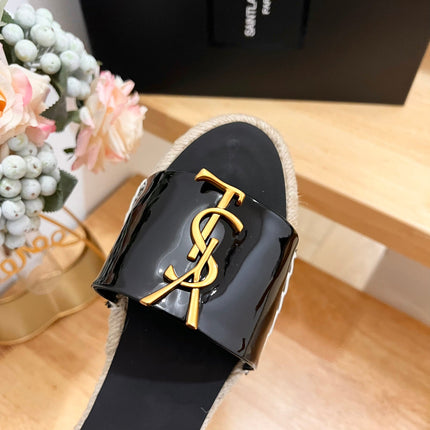 SL YVES LOGO SLIPPER BLACK CALFSKIN